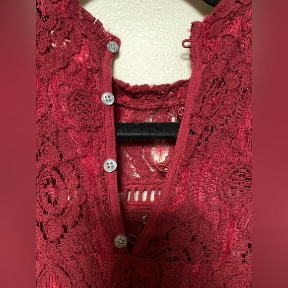 Hollister Lace Dress Size 1 xs 2 Burgundy Mini High Neck Sheath 0 Maroon Fall - Picture 7 of 12